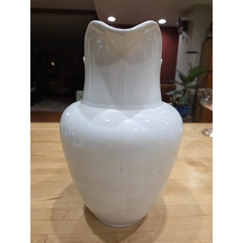Vintage Red Cliff White Ironstone Pitcher Scalloped Rim